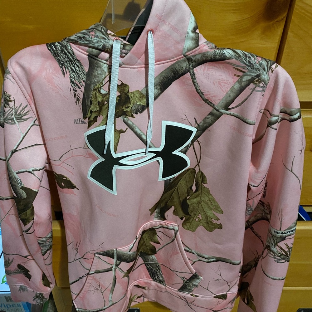 Brand new pink under armour camo hoodie size small